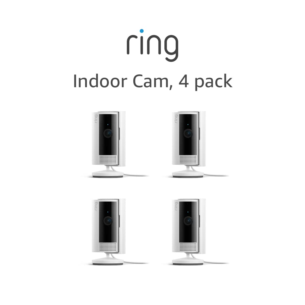 All-new Ring Indoor Cam | 1080p HD Video & Color Night Vision, Two-Way Talk, and Manual Audio & Video Privacy Cover (2023 release) | 4-pack, White