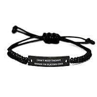 I Don't Need Therapy Because I'm Playing Chess. Black Rope Bracelet, Chess Engraved Bracelet, Inspire for Chess