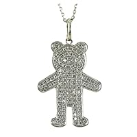 1/2 CT Round Cut Pave Set Diamond Teddy Bear Pendant Necklace Real 925 Sterling Silver 18