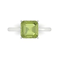 Clara Pucci 2.5 ct Asscher Cut Solitaire Natural Peridot Engagement Wedding Bridal Promise Anniversary Ring 18K White Gold