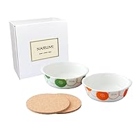 Narumi 41797-33555 Au Gratin Dish Set, Polka Dot, 5.1 inches (13 cm), Set of 2 Patterns, Orange, Green, Cute, Pop, Cork Mat, Microwave, Oven Safe, Made in Japan, Gift Box Included