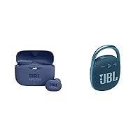 JBL Tune 130NC TWS True Wireless Noise Cancelling Earbuds + JBL Clip 4 Portable Bluetooth Speaker (Blue)