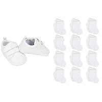 Gerber Baby Neutral Sneakers Crib Shoes and 12-Pk Onesies White Jersey Socks, White 0-3, 0-6 Sock