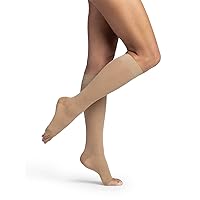 SIGVARIS Women's DYNAVEN Sheer Calf Open-Toe Compression Socks, 20-30mmHg, ML - Medium Long, Beige