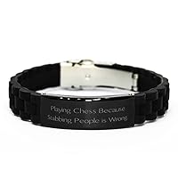 Fun Chess Gifts, Playing Chess Because Stabbing People is Wrong, Useful Holiday Black Glidelock Clasp Bracelet Gifts for Friends