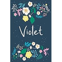 Violet: Personalized Floral Notebook/Journal With First Name For Women And Girls, Journal With Navy Soft Cover With Colorful Flowers, Lined Notebook, ... for School Notes, Diary Writing, Journaling