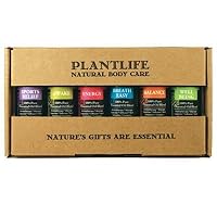 Plantlife Be Well Gift Set 6-Pack (Breathe Easy, Well Being, Sport Relief, Energy, Balance, and Awake) Aromatherapy Essential Oil Set - No Additives or Fillers - Made in California 10 ml