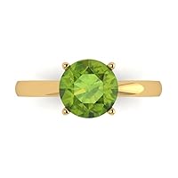 Clara Pucci 1.9ct Round Cut Solitaire Genuine Vivid Green Peridot Proposal Bridal Designer Wedding Anniversary Ring in 14k Yellow Gold