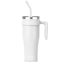 Sursip 50 oz Mug Tumbler with Handle, Double Wall Vacuum Stainless Steel Tumbler with Straw and 2 Lids, Keeps Drinks Cold up to 24 Hours - Leak Proof, Dishwasher Safe, Fit Car Cup Holder (White)