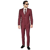 Slim Fit 2 Button Burgundy Notch Lapel Mens Suit 8028-58
