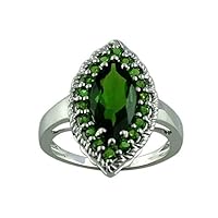 Carillon Certified Chrome Diopside Marquise Shape Natural Earth Mined Gemstone 925 Sterling Silver Ring Anniversary Jewelry for Women & Men