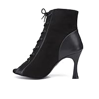 YKXLM Ballroom Dance Shoes for Women Latin Salsa Performance Professional Suede Dance Boots,Model L500
