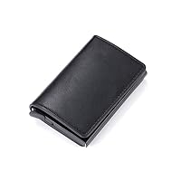 Men Smart Wallet RFID Safe Anti-Theft Holder Women Small Purse Bank ID Cardholder Metal Thin Case Black PU Leather Card Clip Bag (Color : Black)