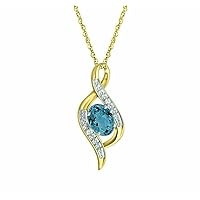Dazzle Touch 1.50 Ct Oval Cut Blue Topaz & Diamond Necklace Pendant With 18