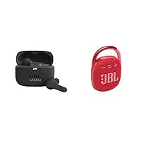 JBL Tune 230NC TWS True Wireless in-Ear Noise Cancelling Headphones - Black & Clip 4 - Portable Mini Bluetooth Speaker, IP67 Waterproof and dustproof, 10 Hours of Playtime- (Red)