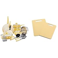 GreenLife 16 Piece Ceramic Nonstick Cookware Set with Kitchen Utensils and 2 Piece Cutting Board Set, Yellow