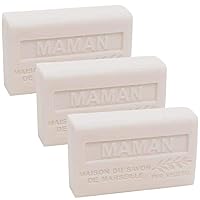 Savon de Marseille - French Soap made with Organic Shea Butter - Maman Fragrance - Suitable for All Skin Types - 125 Gram Bars - Set of 3
