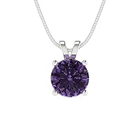 Clara Pucci 1.0 ct Round Cut Genuine Simulated Alexandrite Solitaire Pendant Necklace With 18