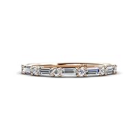 Baguette and Round Natural Diamond 7/8 ctw Womens Wedding Band Stackable in 14K Gold