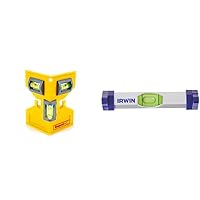 Swanson Tool Co PL001M Magnetic Post Level, Yellow, Includes Elastic Loop for Hands-Free Work & IRWIN 1794484 Aluminum Line Level, Silver
