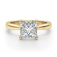 Moissanite Promise Ring, 1.5ct Princess Cut, Colorless VVS1, Sterling Silver & 18K Yellow Gold, Sizes 3-12