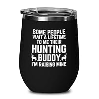 Hunting Lover Black Wine Tumbler 12oz - their hunting buddy - Hunter, Bow Hunting, Deer Lovers, Deer Whisperer, Deer Hunting, Duck Hunting, Buck Hunting