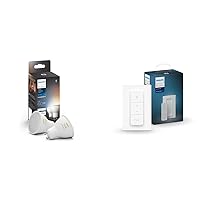 Hue White Ambiance LED Smart GU10 Bulb, Bluetooth & Zigbee Compatible, Voice Activated, 2 Bulbs & Hue v2 Smart Dimmer Switch and Remote, Installation-Free, Smart Home, White, 1-Pack