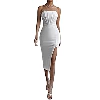 Split Thigh Tube Dress (Color : White, Size : X-Small)