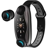 PADY-Wearable Technology T90 2 in 1 Smart Bracelet Wireless Bluetooth Headset Combo Running Music Wristband Earphone Heart Rate Blood Pressure Fitness Tracker (Black Gray)