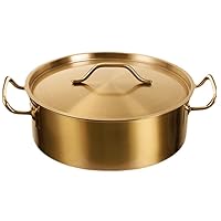 Golden Hot Pot Special for Commercial Induction Cooker Shabu-shabu Soup Pot Double Ear Stainless Steel Hot Pot Basin (Color : Gold, Size : 30cm)