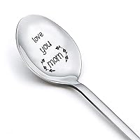I Love You Mom Gifts from Daughter Son, Moms Engraved Tea Soup Spoons Mother Appreciation Birthday Gifts for Mom Mothers Day Gift for Mom Coffee Lovers Gifts for Women