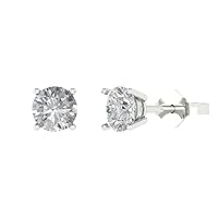 Clara Pucci 1.0 ct Round Cut Conflict Free Solitaire White Lab Created Sapphire Designer Stud Earrings Solid 14k White Gold Push Back