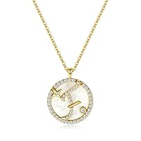 F Necklace,Initial Alphabet Necklace,Necklaces for Women,Sterling silver necklace,Colored zircon,Letter round Pendant,black onyx stone Pendant,gift box,fairy tales,Monogram 26 Capital A-Z,18K gold plated,for Teen Girls,Simple Jewelry
