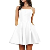 Spaghetti Strap Homecoming Dresses for Teens 2024 Satin Short Junior Prom Dresses with Pockets