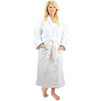 ForPro Luxury Velour Bath Robe, 100% Cotton, Ultra Plush Velour Bathrobe with Textured Woven Stripes, White, Large