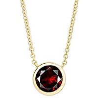 Thegoldencrafter 1.00 carat Bezel Set Round Cut Red Garnet Pendant 925 Sterling Silver Solitaire Chain Necklace 14K Yellow Gold Plated