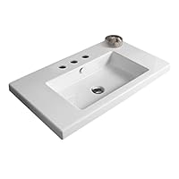 CAN02011-Three Hole Cangas Rectangular Ceramic Wall Mounted/Built In Sink, White
