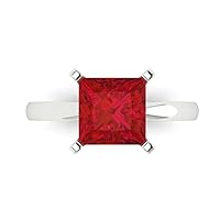 Clara Pucci 3.0 ct Princess Cut Solitaire Simulated Red Ruby Engagement Wedding Bridal Promise Anniversary Ring 14k White Gold for Women