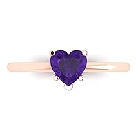 Clara Pucci 0.9ct Heart Cut Solitaire Natural Amethyst 5-Prong Proposal Wedding Bridal Designer Anniversary Ring 14k Rose Gold for Women