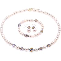 Necklace Set 6-7mm White Freshwater Cultured Pearl Necklace Bracelet and Earrings Jewelry Set