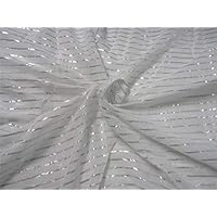 White Cotton Fabric with Silver Color Stripe Lurex Weave 44''