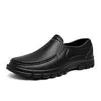 Men's Non Slip Leather Shoes One Foot Drive Shoes Casual Black Thick Soled Wear-Resistant Work Chef Shoes