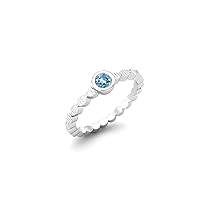MOONEYE 925 Sterling Silver 3mm Round Blue Topaz Ring November Birthstone Stackable Ring Fine Jewelry For Women