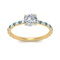 Choose Your Gemstone Three Fourth Under Halo Yellow Gold Plated Cushion Shape Stone Chakra Healing Rings Minimal Engagement Wedding Gift Ring Size 4 to 12