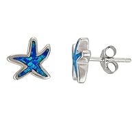 DECADENCE Rhodium Polished Created Opal Stud Earrings for Women and Girls | Star Fish 10.7x10.7mm Studs | Blue Green Turquoise | 925 Sterling Silver Pushbacks
