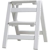 Step Stool,2/3 Steps Sturdy Folding Wooden Ladder,Non-Slip Wide Tread Steps,Portable Adult Home Kitchen/Loft/Camping Footstool/Space Saving,Easy to Store/White/2 Steps