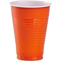Disposable Plastic Cups - 12 Oz, Orange, 20 Pcs