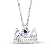0.20 CT Round Created Blue Sapphire & Diamond Crown Pendant Necklace 14k White Gold Finish