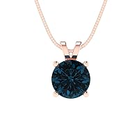 Clara Pucci 1.0 ct Round Cut unique Fine jewelry Natural London Blue Topaz Solitaire Pendant With 16