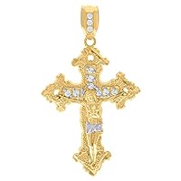 10k Yellow Gold Mens CZ Cubic Zirconia Simulated Diamond Religious Cross Crucifix Charm Pendant Necklace Jewelry for Men